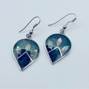 Mexico Alpaca Silver Dangle Earrings Floral Abalone Shell Inlay Casual Jewelry